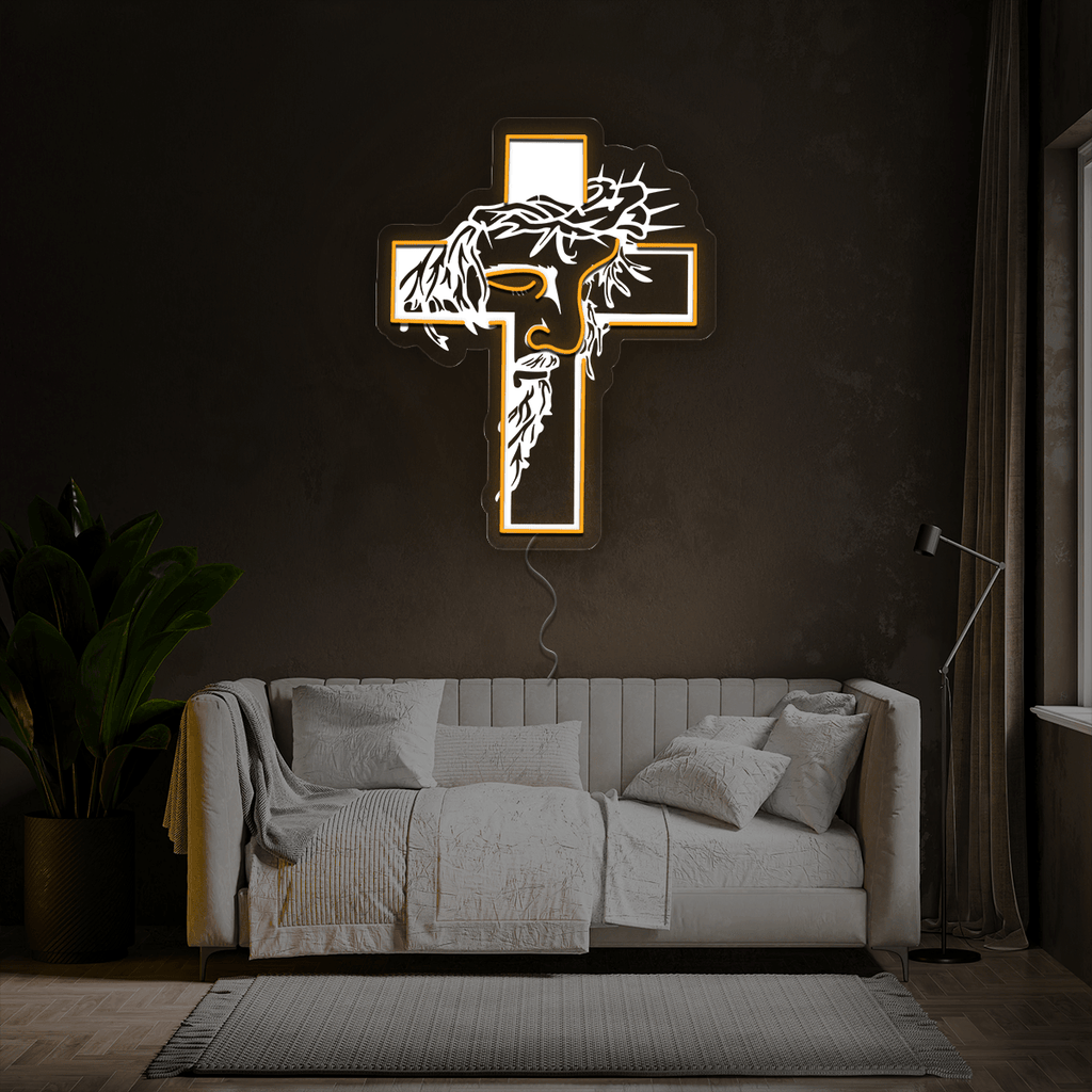 Holly Cross Jesus Artwork Neon Sign